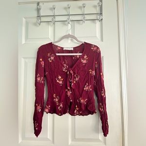 Abercrombie&fitch Women’s red/burgundy blouse with flowers size s